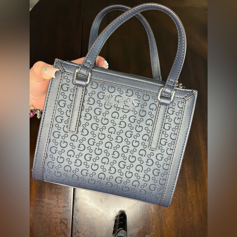 GUESS crossbody navy blue bag with silver details